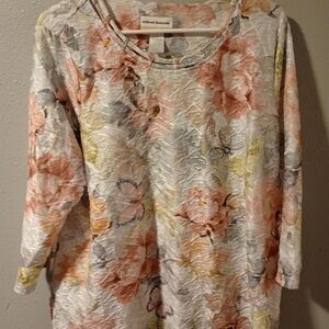 Alfred Dunner Women's Floral Blouse - Pink, Cream, and Gray Size 1X